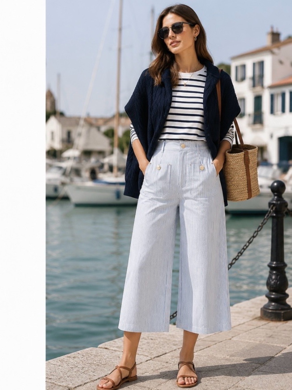 NEW Jules & Leopold Pants Women's Large Pull On Wide Leg Nautical Resort Cropped